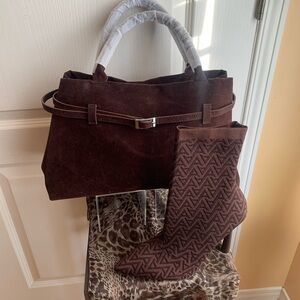 Dark Brown faux Suede Satchel NWOT